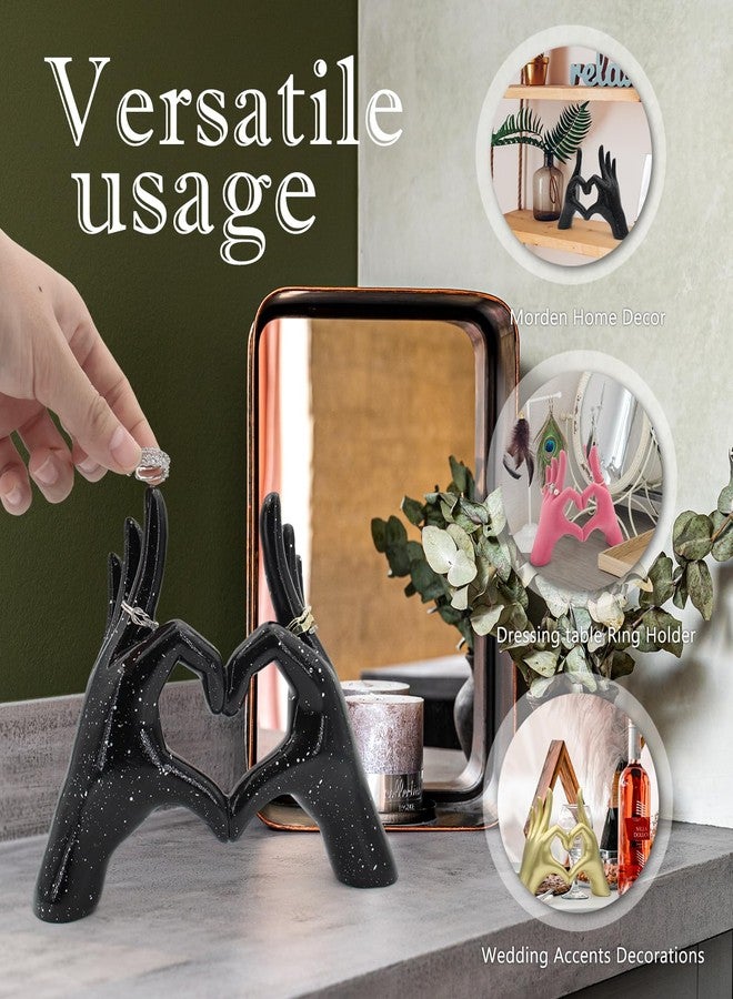 Accessoryway Black Heart Hands Decor Sculpture,Small Love Finger Gesture Decorative Sculpture for Wedding Dresser Shelves Desktop Knick Knacks Home Decor & Ring-Holder Display Stand - Image 5